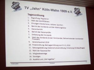 Agenda Mitgliederversammlung TV Jahn Wahn 2018